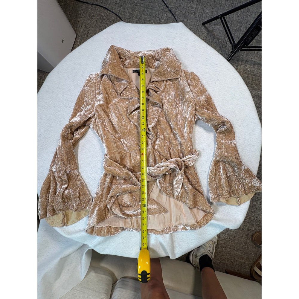 Lafayette 148 New York Crushed Velvet Ruffle Jacket Champagne Gold Belted Size 6 - Picture 8 of 10